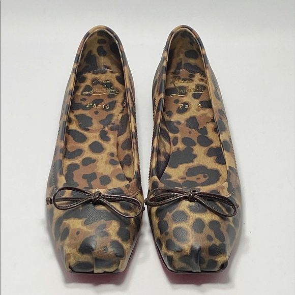 Christian Louboutin Mamadrague Square-Toe Leopard-Print Leather Flats size 37.5 - Picture 2 of 11